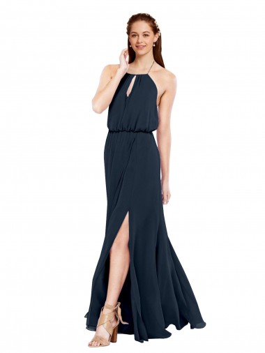 Sleeveless Dark Navy Criss Cross Open Back A-Line Halter Neck Bridesmaid Dress / Evening Dress Mississauga