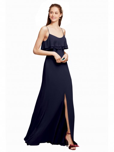 Sleeveless Dark Navy V-Back A-Line Spaghetti Straps Bridesmaid Dress Mississauga