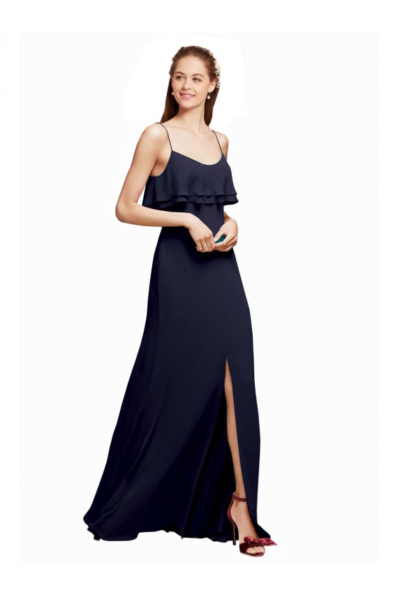 Sleeveless Dark Navy V-Back A-Line Spaghetti Straps Bridesmaid Dress Mississauga