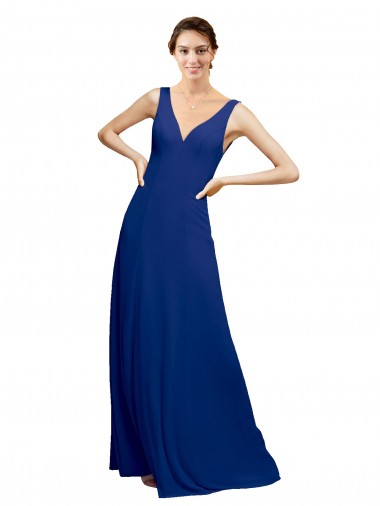 Sleeveless Royal Blue Low Back A-Line V-Neck Bridesmaid Dress Mississauga