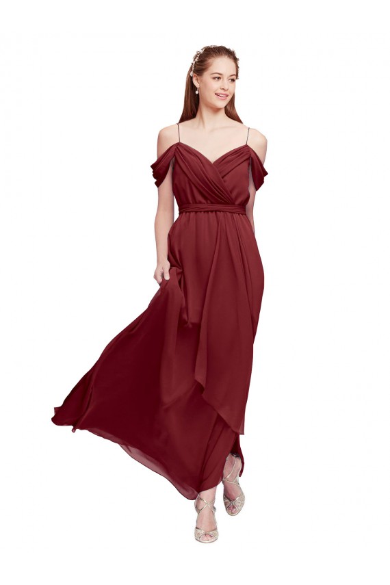 Sleeveless Burgundy Sheath Off the Shoulder Formal Dress / Bridesmaid Dress Mississauga