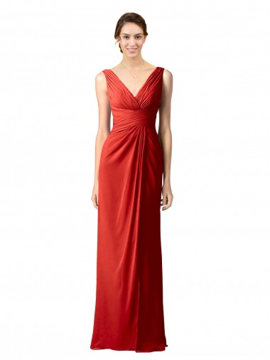 Sleeveless Red V-Back Sheath V-Neck Bridesmaid Dress Mississauga