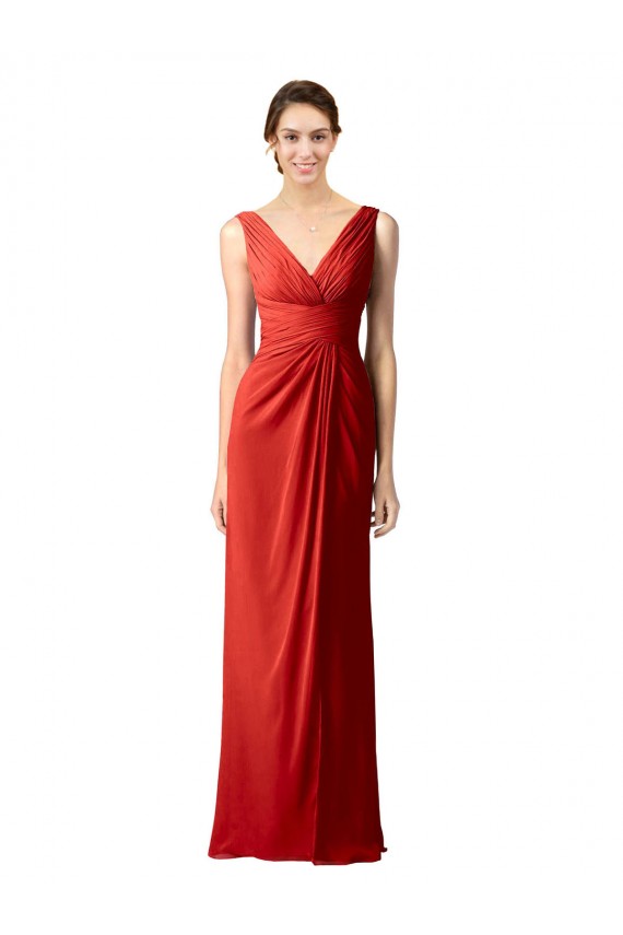 Sleeveless Red V-Back Sheath V-Neck Bridesmaid Dress Mississauga