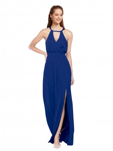Sleeveless Royal Blue A-Line High Neck Bridesmaid Dress Mississauga