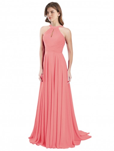 Sleeveless Watermelon Criss Cross Back A-Line Halter Neck Bridesmaid Dress / Evening Dress Mississauga