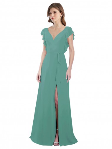 Cap Sleeves Icelandic Silver V-Back A-Line V-Neck Formal Dress / Bridesmaid Dress Mississauga