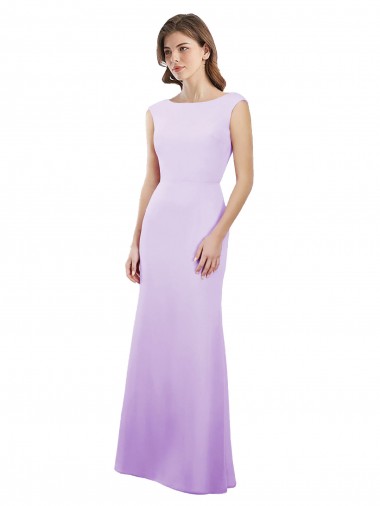 Cap Sleeves Lilac Open Back Column Round Neck Bridesmaid Dress Mississauga