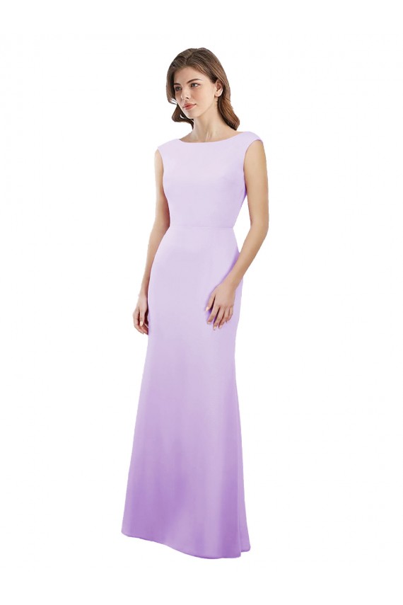 Cap Sleeves Lilac Open Back Column Round Neck Bridesmaid Dress Mississauga