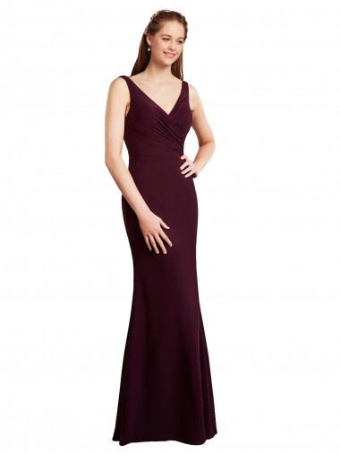 Sleeveless Burgundy Gold Low Back Mermaid V-Neck Bridesmaid Dress Mississauga