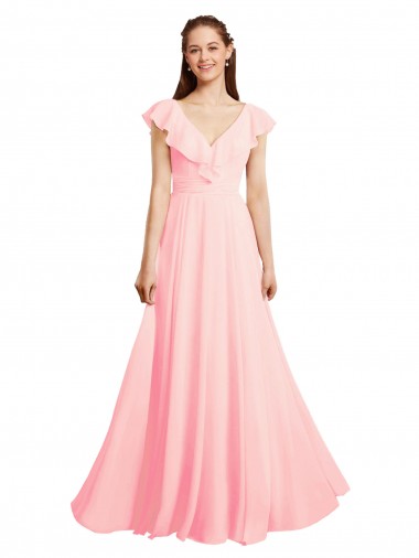 Cap Sleeves Pink V-Back A-Line V-Neck Bridesmaid Dress / Evening Gowns Mississauga