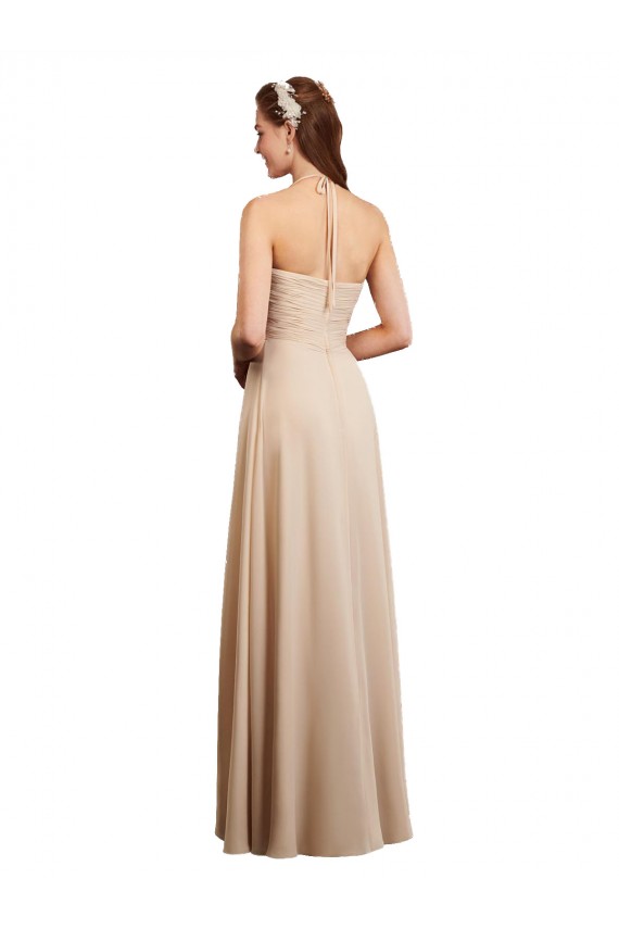 Sleeveless Champagne Low Back A-Line Halter Neck Bridesmaid Dress Mississauga