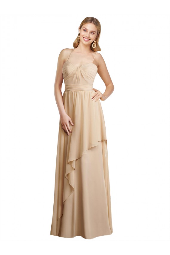 Sleeveless Champagne Criss Cross Open Back A-Line Spaghetti Straps Bridesmaid Dress Mississauga