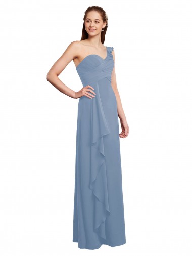 Sleeveless Dusty Blue A-Line Chiffon One Shoulder Formal Dress / Bridesmaid Dress Mississauga
