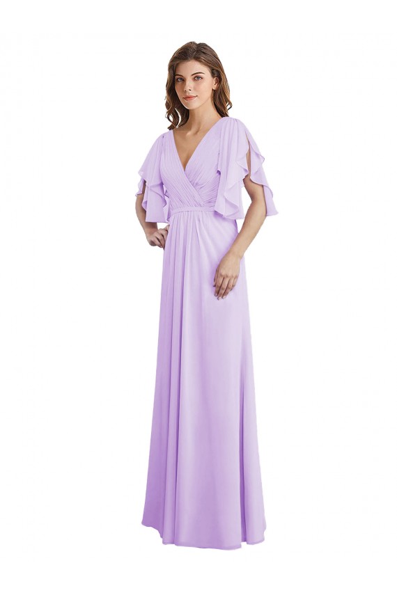 Split Sleeves Lilac V-Back A-Line V-Neck Bridesmaid Dress Mississauga