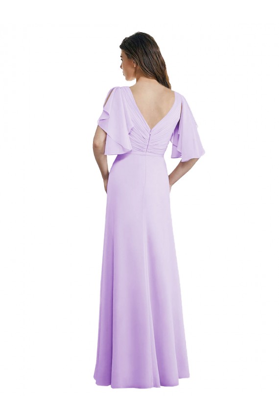 Split Sleeves Lilac V-Back A-Line V-Neck Bridesmaid Dress Mississauga