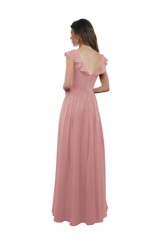 Cap Sleeves Dusty Pink V-Back A-Line V-Neck Bridesmaid Dress Mississauga