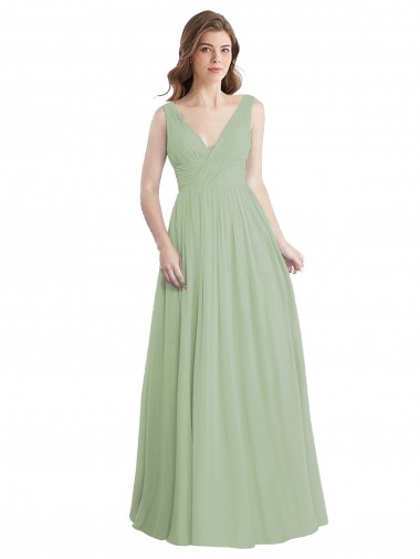 Sleeveless Smoke Green V-Back A-Line V-Neck Formal Dress / Bridesmaid Dress Mississauga