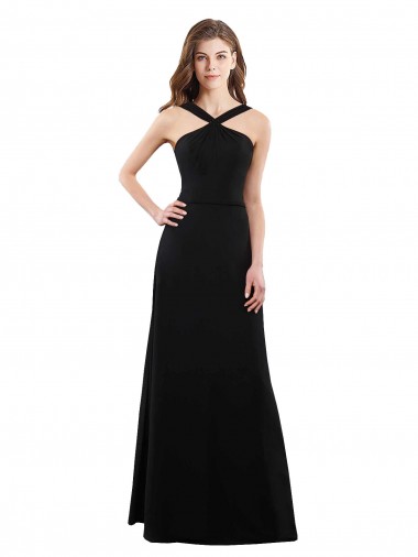 Sleeveless Black Open Back A-Line Halter Neck Bridesmaid Dress Mississauga