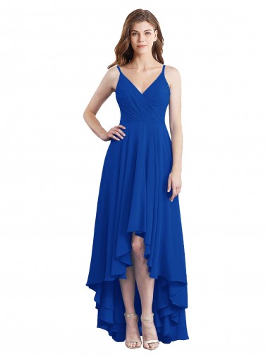 Sleeveless Royal Blue Open Back A-Line Spaghetti Straps High Low Bridesmaid Dress Mississauga