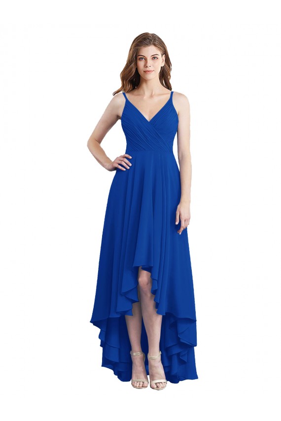 Sleeveless Royal Blue Open Back A-Line Spaghetti Straps High Low Bridesmaid Dress Mississauga