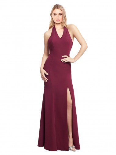 Sleeveless Burgundy Open Back Mermaid Halter Neck Bridesmaid Dress Mississauga