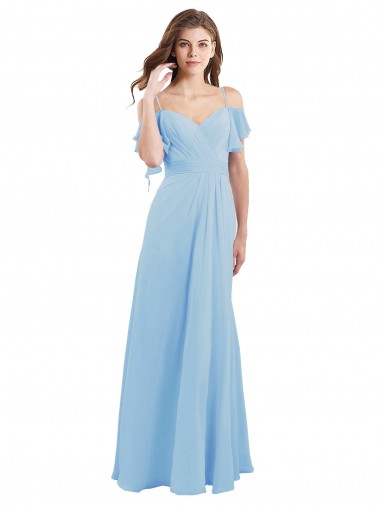 Cold Shoulder Light Sky Blue Low Back A-Line Spaghetti Straps Bridesmaid Dress Mississauga