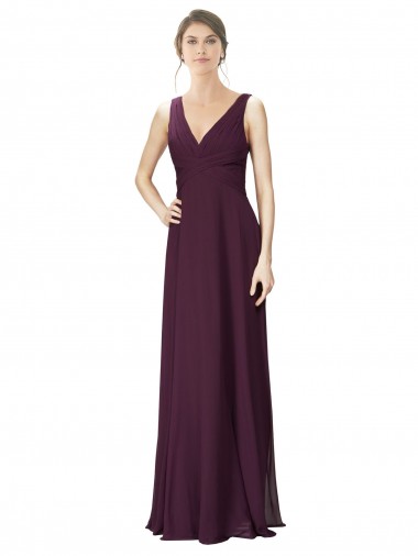 Sleeveless Grape A-Line V-Neck Bridesmaid Gown Mississauga