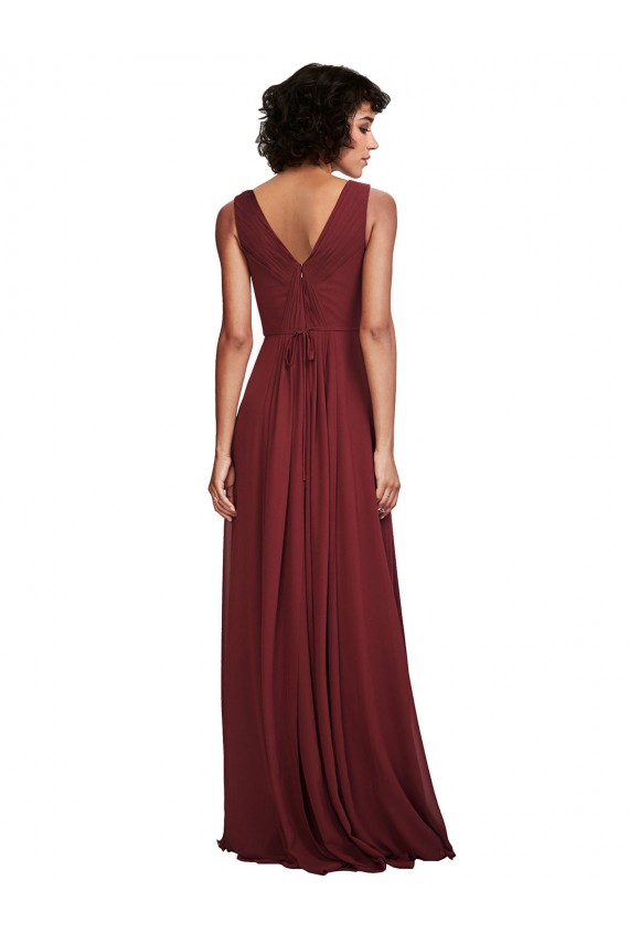 Sleeveless Burgundy V-Back A-Line V-Neck Bridesmaid Dress Mississauga