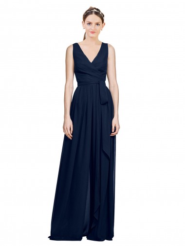 Sleeveless Dark Navy A-Line V-Neck Wedding Party Dress Mississauga