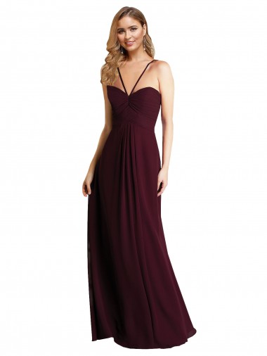 Sleeveless Burgundy Gold Open Back A-Line Spaghetti Straps Wedding Party Dress Mississauga