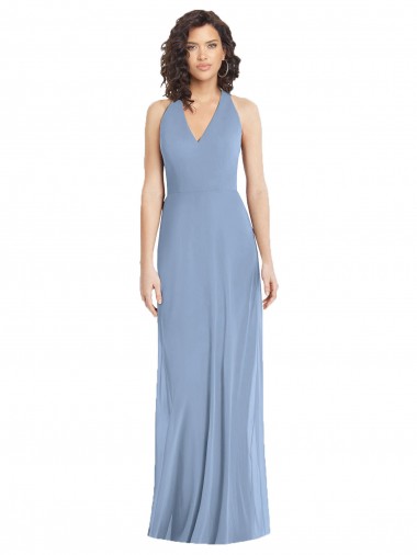 Sleeveless Dusty Blue Open Back Trumpet Halter Neck Formal Evening Gown / Bridesmaid Dress Mississauga