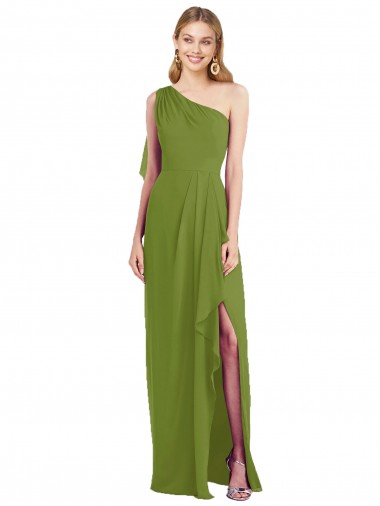 Sleeveless Olive Green Trumpet One Shoulder Bridesmaid Dress Mississauga