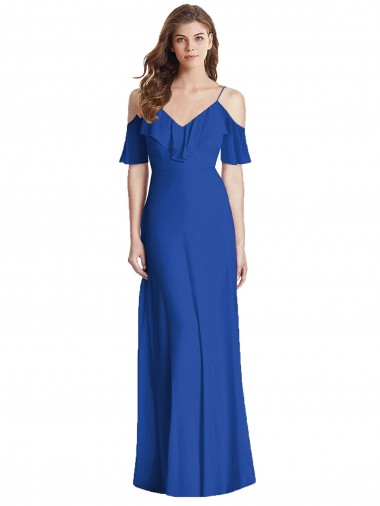 Cold Shoulder Royal Blue V-Back Trumpet Spaghetti Straps Semi Formal Evening Dress / Bridesmaid Dress Mississauga
