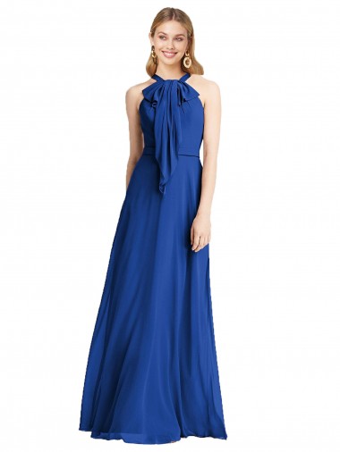 Sleeveless Royal Blue V-Back A-Line Halter Neck Bridesmaid Dress Mississauga