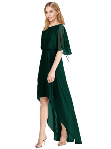 Flutter Sleeves Ever Green Open Back A-Line Round Neck High Low Bridesmaid Dress Mississauga