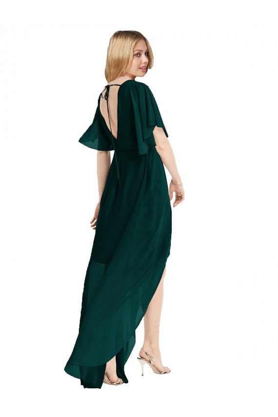 Flutter Sleeves Ever Green Open Back A-Line Round Neck High Low Bridesmaid Dress Mississauga