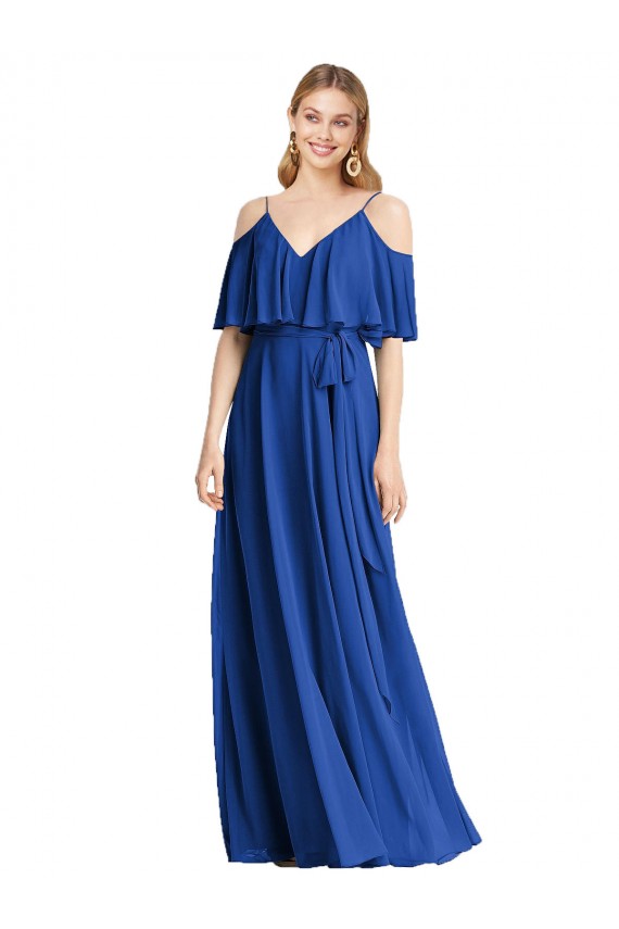 Cold Shoulder Royal Blue A-Line Spaghetti Straps Bridesmaid Dress Mississauga