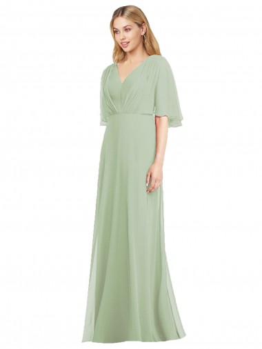 Flutter Sleeves Smoke Green Trumpet V-Neck Bridesmaid Dress Mississauga