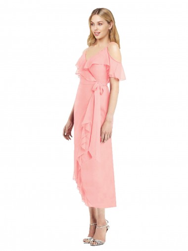 Cold Shoulder Salmon Trumpet Spaghetti Straps High Low Bridesmaid Dress Mississauga