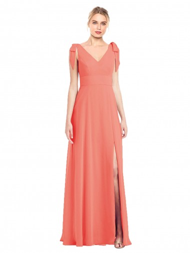 Sleeveless Coral V-Back Trumpet V-Neck Bridesmaid Dress Mississauga
