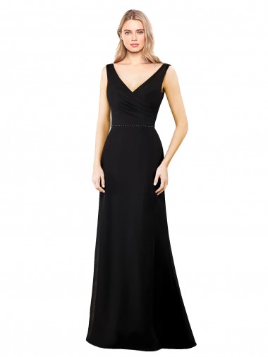 Sleeveless Black V-Back A-Line V-Neck Prom Dress / Bridesmaid Dress Mississauga