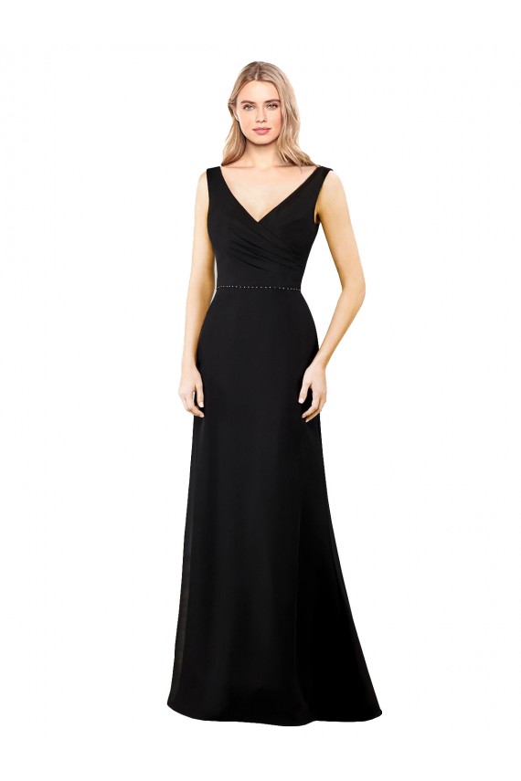 Sleeveless Black V-Back A-Line V-Neck Prom Dress / Bridesmaid Dress Mississauga