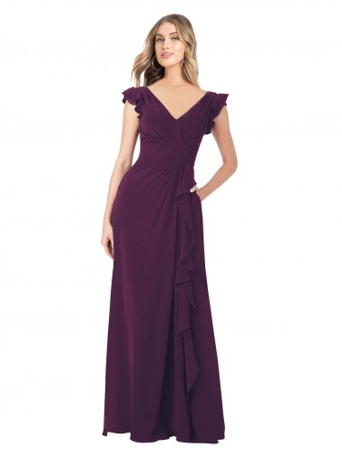 Cap Sleeves Grape A-Line V-Neck Formal Dress / Bridesmaid Dress Mississauga