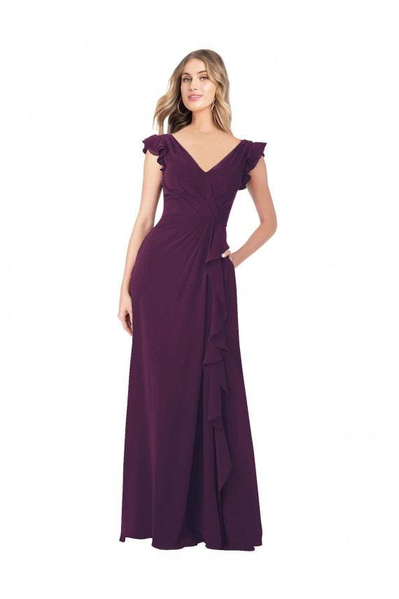 Cap Sleeves Grape A-Line V-Neck Formal Dress / Bridesmaid Dress Mississauga