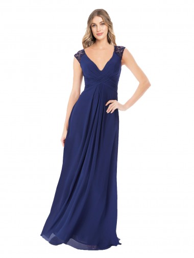 Cap Sleeves Sapphire Keyhole Back A-Line V-Neck Bridesmaid Dress Mississauga