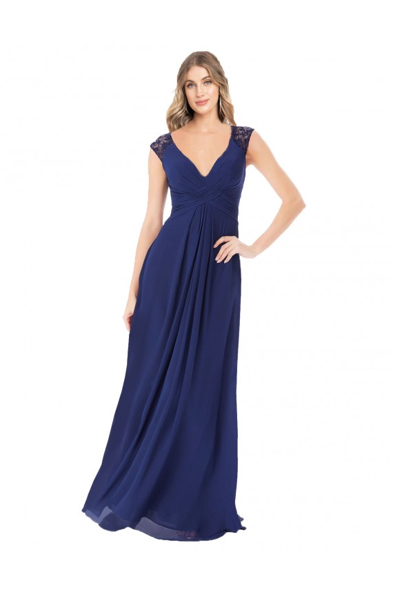 Cap Sleeves Sapphire Keyhole Back A-Line V-Neck Bridesmaid Dress Mississauga