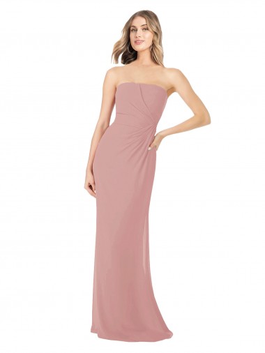 Sleeveless Dusty Pink Sheath Strapless Bridesmaid Dress Mississauga