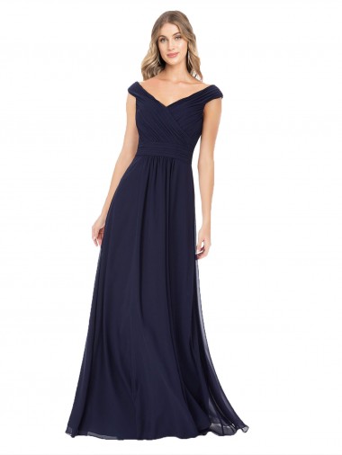Sleeveless Dark Navy A-Line Off the Shoulder Evening Dress / Bridesmaid Dress Mississauga
