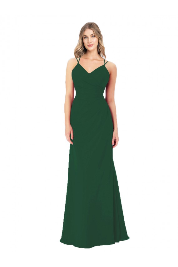 Sleeveless Dark Green A-Line V-Neck Bridesmaid Dress Mississauga