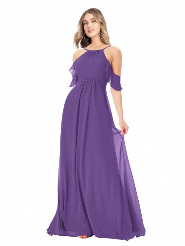 Cold Shoulder Plum Purple A-Line Off the Shoulder Bridesmaid Dress Mississauga